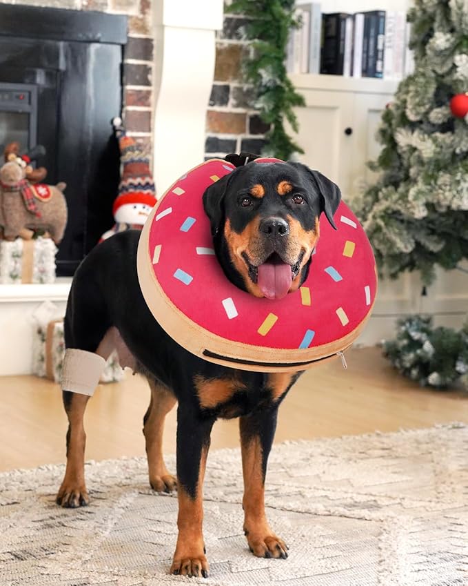 Inflatable Dog Pillow Cone Collar After Surgery, Donut Soft Neck Cone for Chihuahua Pomeranian Small Dogs, etc, Recovery E Collar to Stop Licking Pink Donut