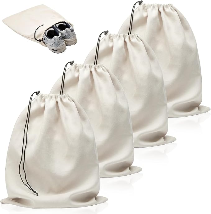 4-Piece Travel Shoe Bag with Drawstring Shoe Bag, Dustproof Shoe Bag, Washable and Reusable (Beige)