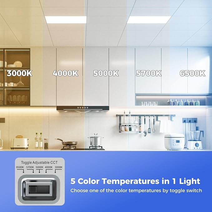 AIKVSXER 18 Pack 2x2 LED Flat Panel Light, Recessed Drop Ceiling Light Kitchen Lighting Fixtures,Bright 6500LM,0-10V Dimmable,Switchable 3000K/4000K/5000K/5700K/6500K, 30W/35W/40W/45W/50W