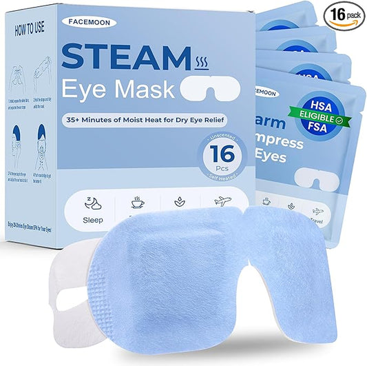 16 Pack Steam Eye Mask for Dry Eyes: Self-Heating Warm Compress for Stye Relief & Digital Eye Strain, FSA&HSA Eligible, Disposable, No Microwave, Travel & Spa Essential, Self-Care Gift, Unscented