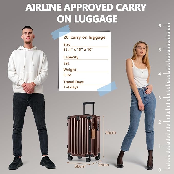 Joyway Carry On Luggage, Expandable Suitcase with Smart Cup Holder and USB Port, 20 IN Hardside Checked with TSA Lock Spinner Double Wheels (Coffe, Carry-On 20-Inch)