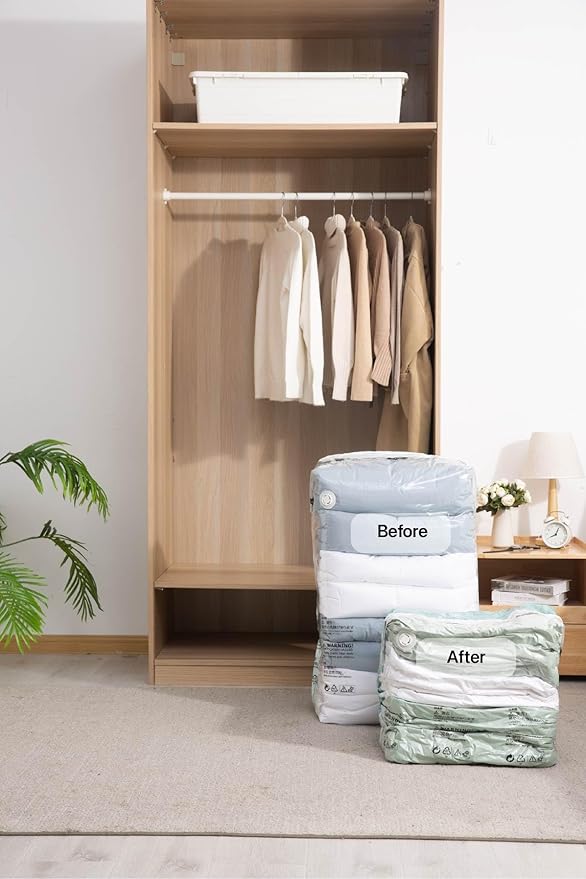 Vacuum Storage Bags for Clothing - NeatNest 6 Pack Cube Bags, 3 Medium + 3 Large, Box-Shaped Space Saver Bags with Vacuum or Hand Press, Durable PE+PA Material for Comforters, Clothes, Pillows