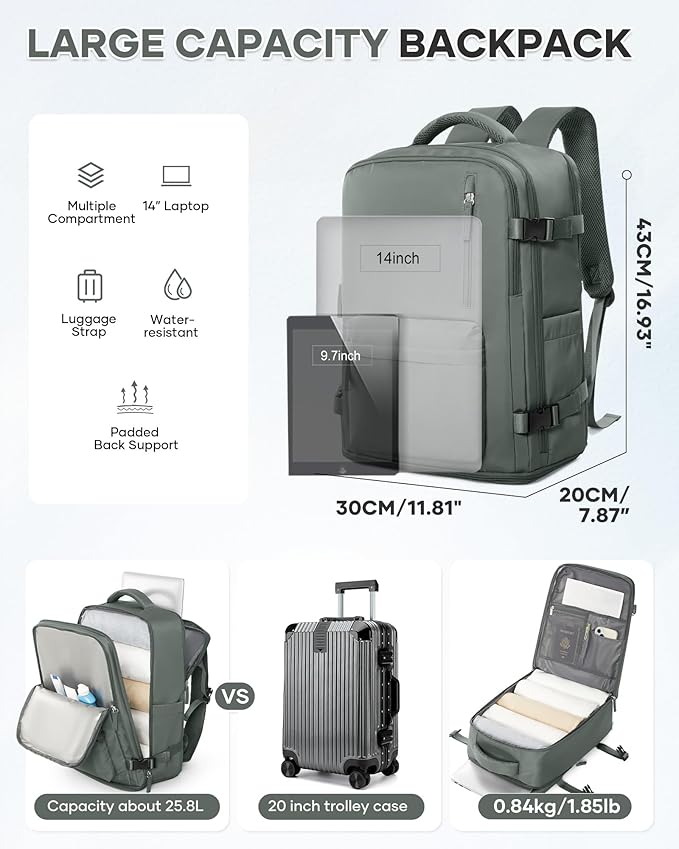 WONHOX Large Travel Backpack Carry on Flight Approved Laptop Work Business Backpack for Women Men Mochila de Viaje