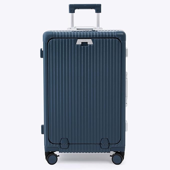 Nobl Travel Zipperless Check In Suitcase - Aluminum Frame, Medium Check In luggage 27x17.5x10.4 Airline Approved by Noble Travel - Polycarbonate Shell - TSA Locks, 360° Spinner Wheels - Midnight Blue