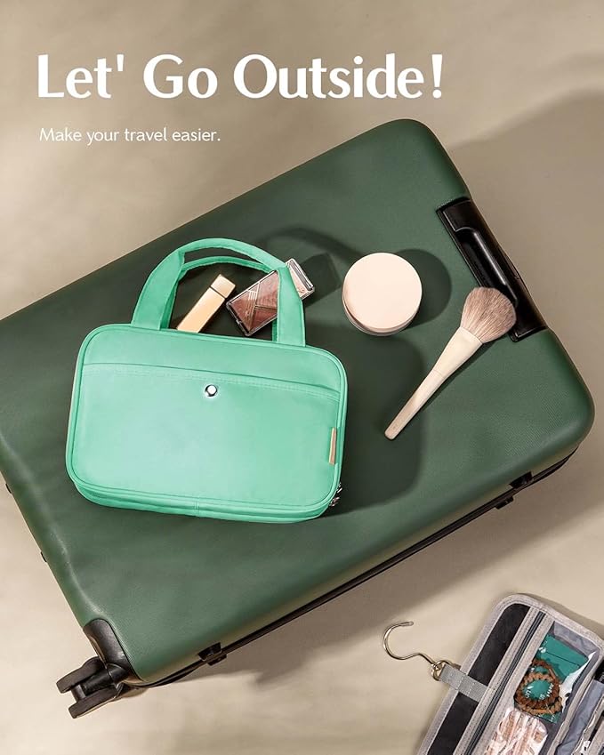 Travel Hanging Toiletry Bag for Women - Waterproof Cosmetic Organizer with Clear Window, Lightweight Bathroom Bags for Essentials, Makeup, Shampoo, Toiletries Green, Medium
