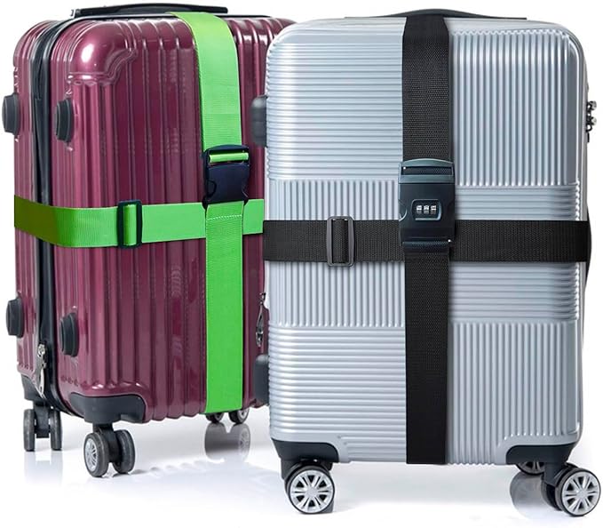 2 PCS Luggage Strap 78" x 2" Suitcase Belts Wide Adjustable Packing Straps Travel Accessories, Black&Combination Lock