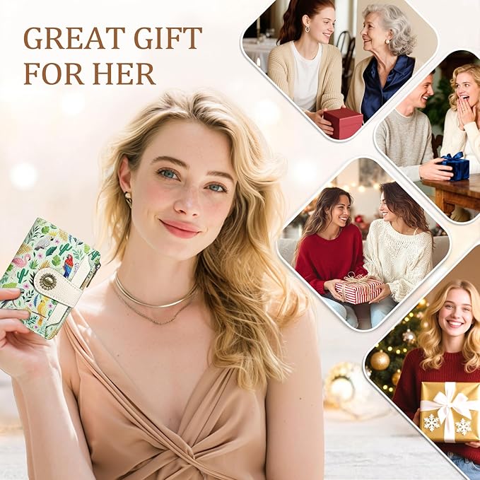 Icycay Flamingo Parrot Wallet Women Small RFID Blocking Bifold, Credit Card Holder, Zipper Coin Pocket, Cute, PU Leather, Compact, Travel, 14 Card Slots, Cash Purse, Ladies Woman Female Girls