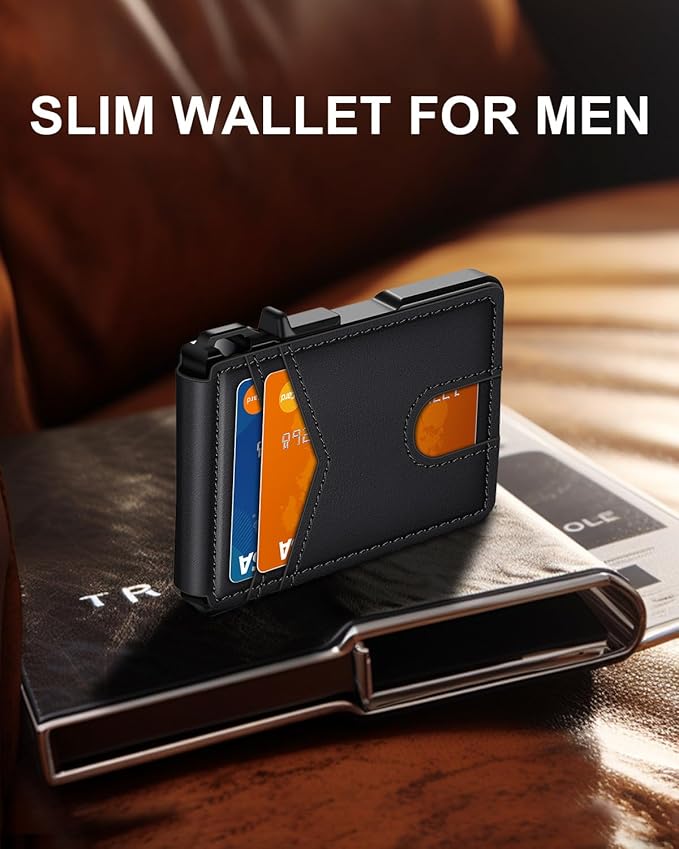 ZALVEX Wallet for Men, Mens Minimalist Wallet 9-13 Cards, Slim Compact Wallet with Money Clip & ID Window, RFID Blocking Smart Pop Up Card Wallet, Metal Aluminum Credit Card Holder Bifold Wallet