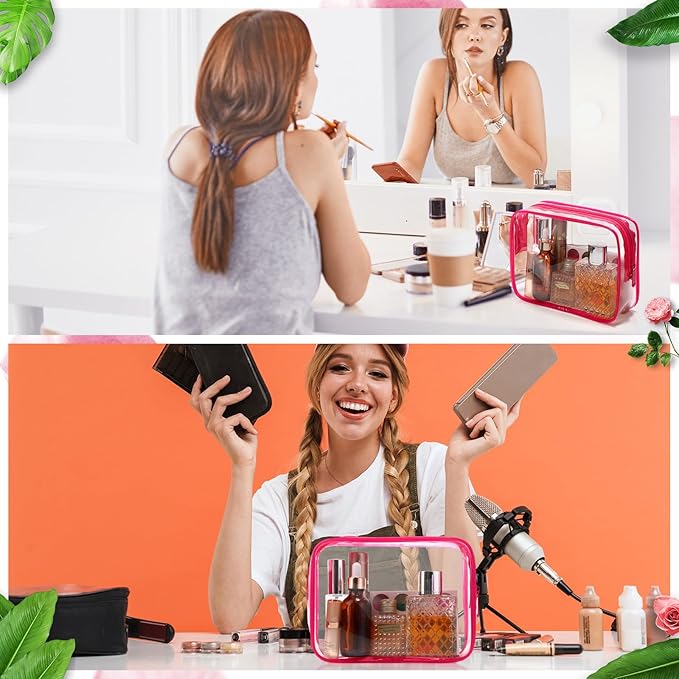 Weewooday 12 Pieces Clear Makeup Bags Cosmetic Storage Bags PVC Zipper Pouches Travel Waterproof Makeup Plastic Case for Women Organizing Toiletries Traveling Bathroom(Medium,Rose Red)