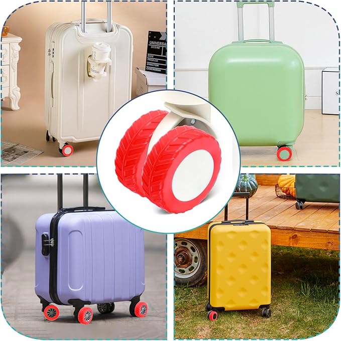 Ymapinc 8-PCS Red Silicone Luggage Wheel Covers, Anti-Slip Suitcase Protectors for 2.1-2.4 Inch Rolling Roller Wheels