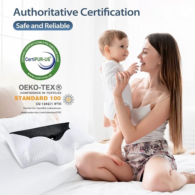 HOMCA Cervical Contour Memory Foam Pillow for Pain Relief, Orthopedic Neck Bed Pillow for Side Sleepers Back and Stomach
