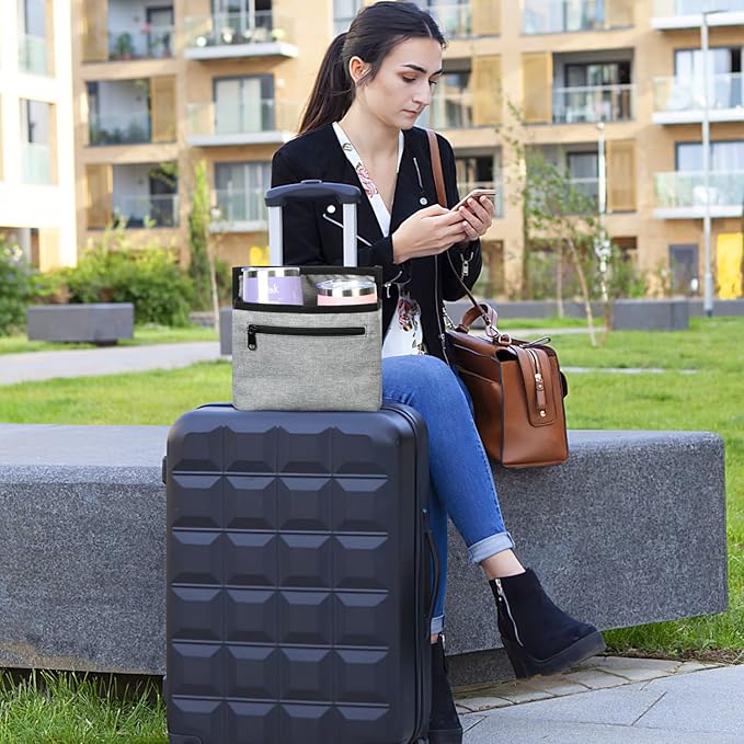 ZHCHG Luggage Travel Cup Holder Attachment for Suitcase Drink Carrier Caddy, Coffee Mug and Tumblers, Traveler Carry on Hands Free Accessory- Gifts for Flight Attendants Travelers Accessories