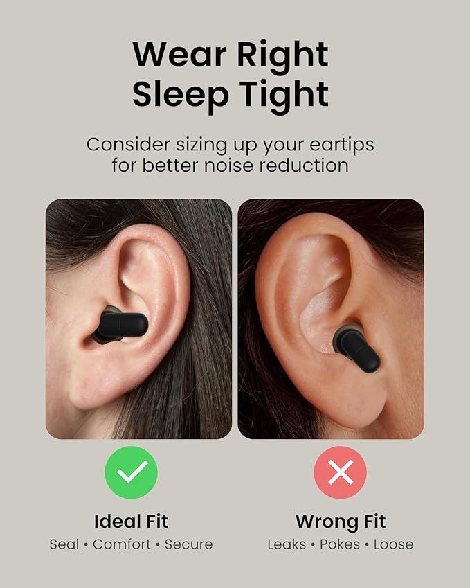 Ear Plugs for Sleeping All-Night Wear without Ear Pain Side Sleeper Patent Qufits Eartips Ultra-Comfy Reusable Earplugs for Sleep, Focus, Study, Travel, 23dB Noise Reduction - Black