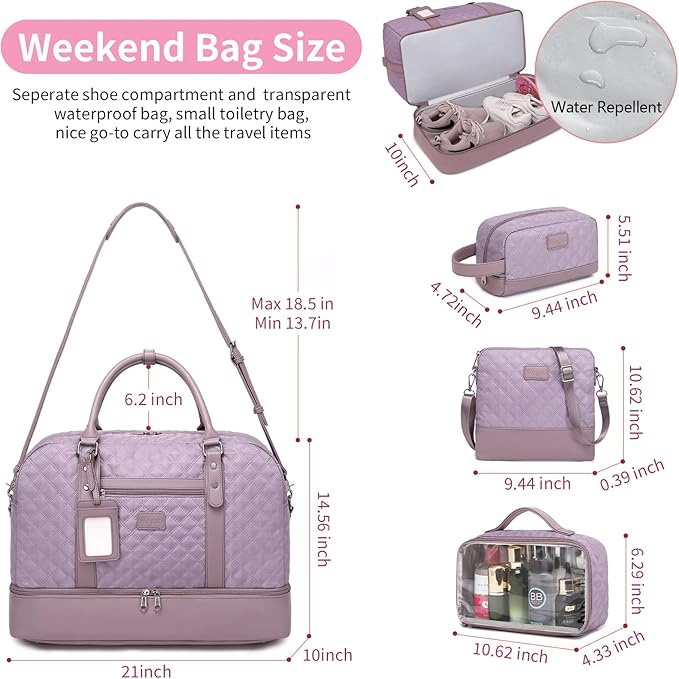 Wogarl Weekender Bags for Women Large Overnight Bag Weekend Travel Duffel Bag Carry on Shoulder with Shoe Compartment Toiletry Bag for Travel Business Gym