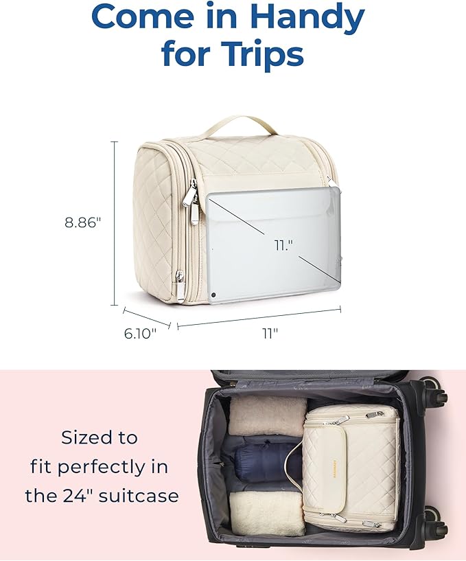 BAGSMART Toiletry Bag for Women, Travel Toiletry Bag Makeup Cosmetic Bag with Hanging Hook, Water-resistant for Toiletries Accessories Brushes Sponge