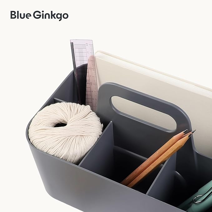 BLUE GINKGO Stackable Organizer Caddy – Korean-Made Portable Tote for Bathroom, Office, Crafts, or School Supplies (Rectangle, Gray)