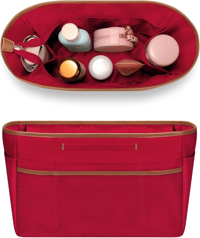 GIVLEFLY Extra Large Purse Organizer Insert for Tote Bag, Lightweight Handbag Organizer with Multiple Pockets, Structured Bag Insert,Red