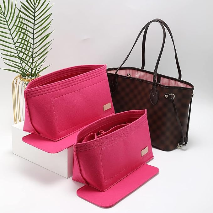 Premium Felt Purse Organizer Insert Compatible with Neverfull GM and More, Felt Bag Organizer Liner with Base Shaper for Tote Handbags,Rose/XL