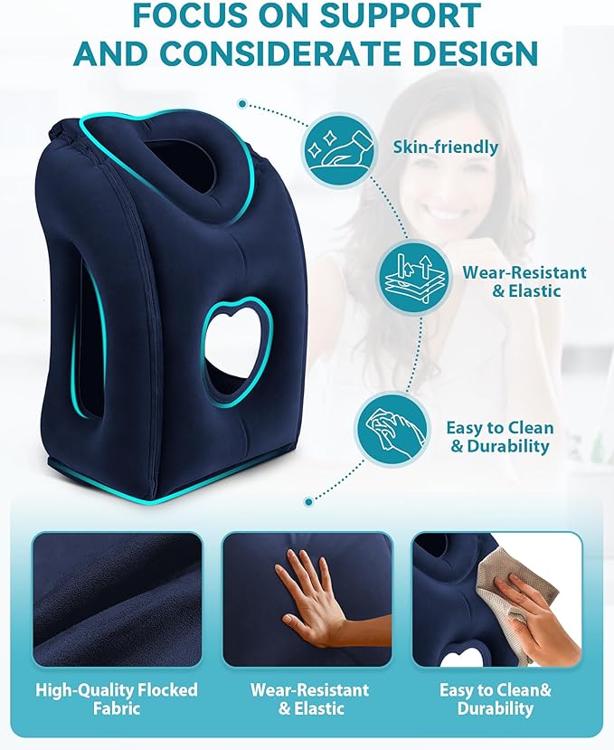 JefDiee Travel Pillow,Inflatable Airplane Pillow for Sleeping Comfortably Supports Head and Chin for Airplane,Car,Bus and Office