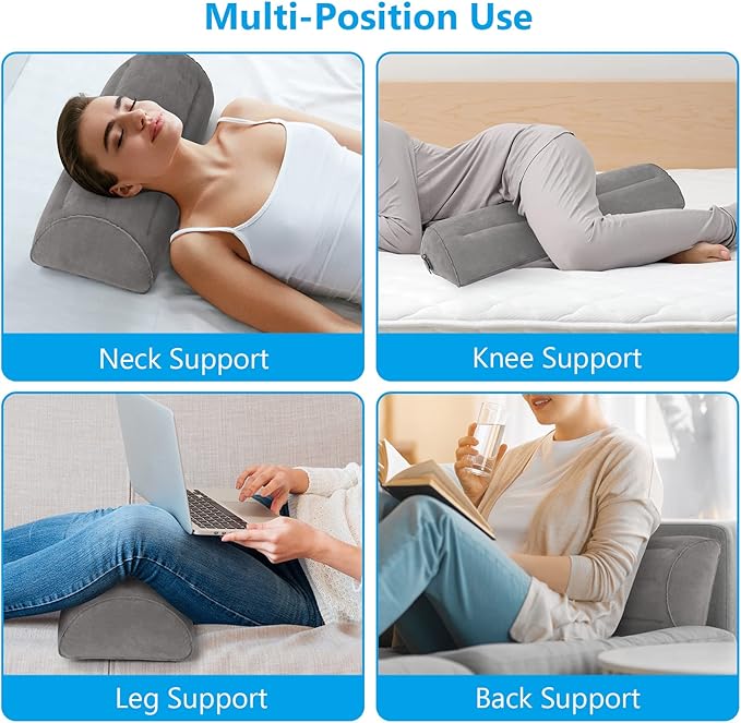 Inflatable Bolster Pillow, Half Moon Pillow for Legs, Knees, Lower Back & Head | Semi Roll Pillow for Bed, Sleeping | Knee Pillow for Side, Back Sleepers - Ankle & Knee Support - Leg Elevation