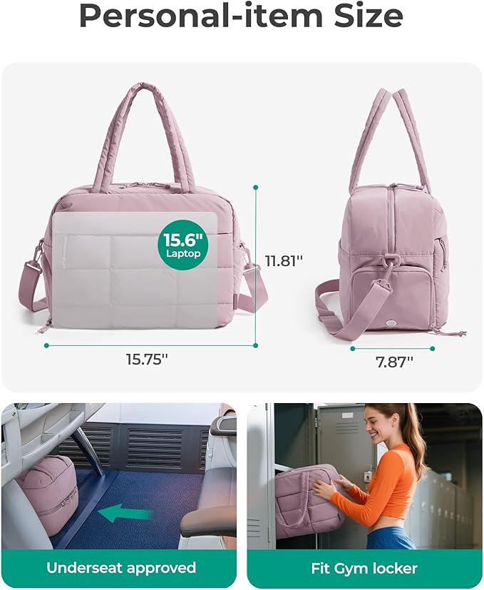 BAGSMART Gym Bag for Women, Carry on Travel Duffel Bag, Water-resistant Weekender with Shoe Compartment for Gym Travel Work, Purple, Medium