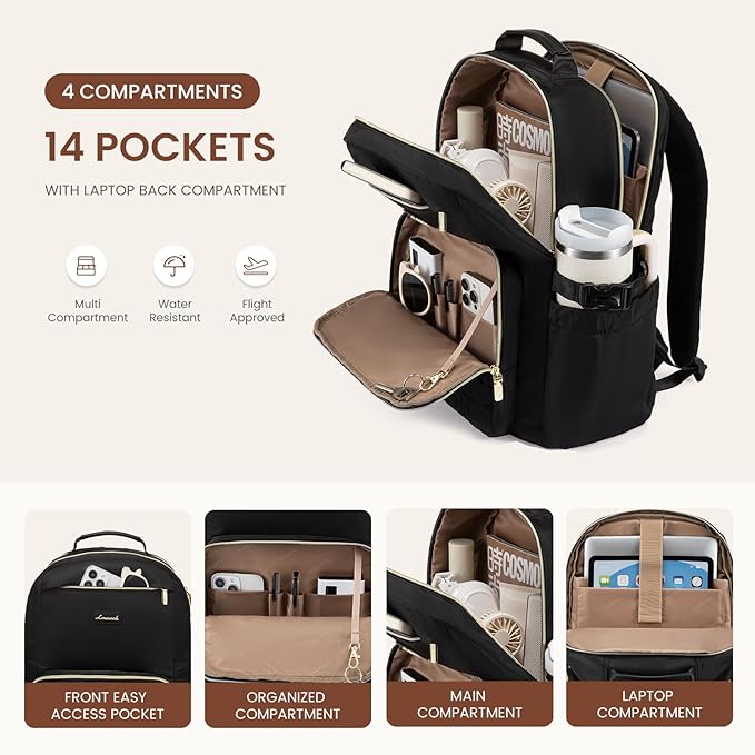 LOVEVOOK Laptop Backpack for Women with Pouch Pocket for Large Capacity Cup,15.6 Inch Teacher Nurse College Work Backpack Purse,Waterproof Laptop Bag Computer Back Pack for Travel, Nude+Wicker pattern