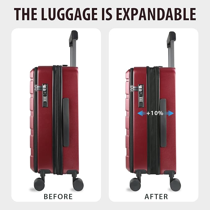 KROSER Carry On Luggage with Spinner Wheels & Built-in TSA Lock, Expandable Top Opening Hard Shell Suitcase Large Capacity Durable Rolling Luggage with USB Port, Carry-On 20-Inch, Burgundy