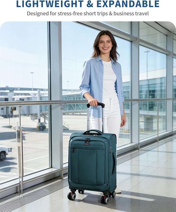 ECOHUB Carry On Luggage Airline Approved, 20 Inch Softside Carry On Suitcase with Spring Shock-Absorbing Spinner Wheels, Lightweight Travel Luggage with TSA Lock, 22x14x9 Carry-On Bag
