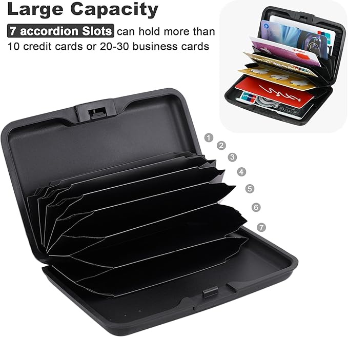 ELFISH Mini RFID Aluminum Wallet Credit Cards Holder Business Card Case Metal ID Case for Men Women (Black)