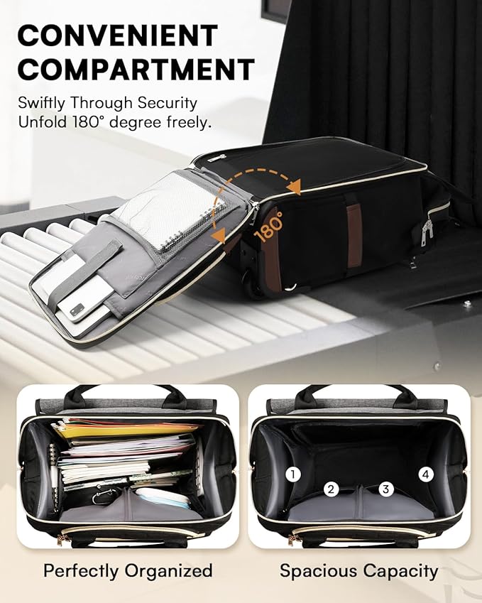 Rolling Backpack for Women, Travel Rolling Laptop Backpack with Wheels, Vertical & Horizontal Storage 2 In 1, Flip-Top Design, Water-Resistant Overnight College Underseat Carry on Luggage, Dark Gray
