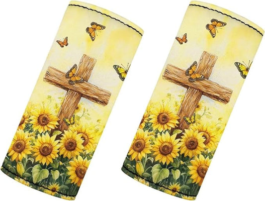 BIGCARJOB Sunflower Cross Print Luggage Handle Cover 2 Pcs Suitcase Identifier Protective Cover Trolley Case Grip Travel Luggage Handle Wrap Luggage Accessories