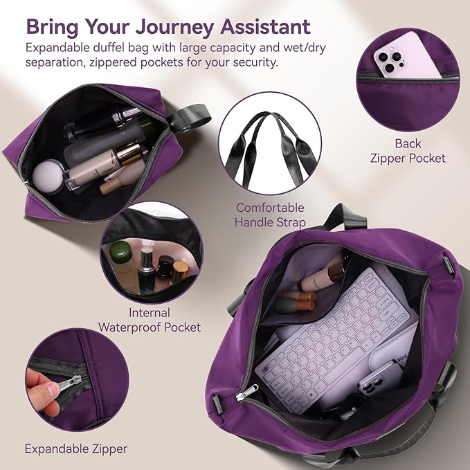 Hoteel Luggage Sets 3 Piece ABS+PC Hardside, 4-Year Warranty, Luggage Set with Spinner Wheels, TSA Lock, Lightweight Carry on Luggage, 20" Suitcase with Duffel & Organizer, Purple
