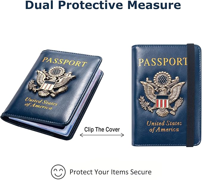 Premium Passport Holder for Travel, RFID Blocking Passport Cover Slim, Durable & Travel-Friendly, Passport Wallet Keep Your Documents Safe & Organized (Navy Blue)