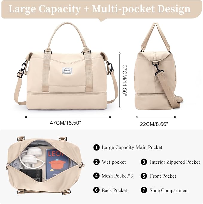 Weekender Bags for Women,Personal Item Travel Bag with Shoes Compartment,Overnight Travel Duffel Bag with Toiletry Bag