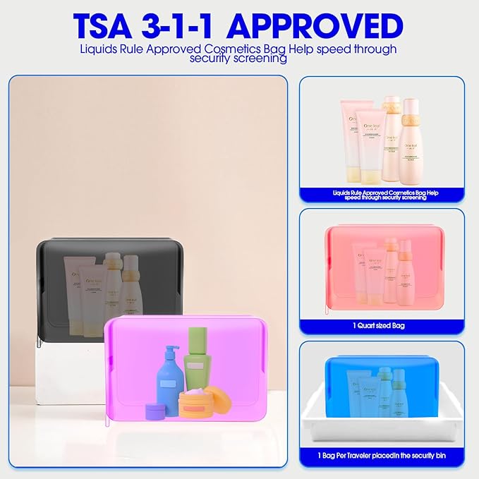 ZHOOGE 6 Pack Clear Cosmetic Bag Makeup Bags Toiletry Bag with Zipper and Handle, TSA Approved Clear Organizer Bags, PVC Cosmetic Pouch for Women and Men Fit Carry-on Travel Essentials