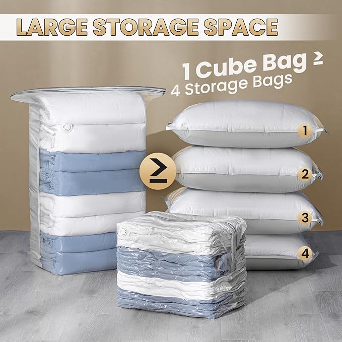 TAILI 8 Pack Vacuum Storage Bags, Cube Combo Space Saver Bags (3 Jumbo +5 Medium), Vacuum Seal Bags for Clothing, Bedding, Comforters, Blankets, Home Oragnizer and Closet Storage