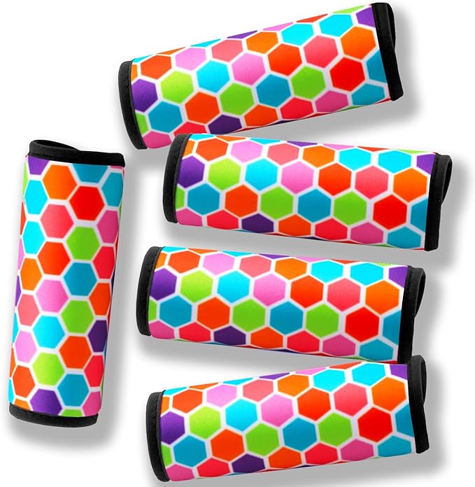 Luggage Handle Wrap for Suitcase-Printed Bright Neoprene Luggage Tags/Grips/Identifiers/Markers/Covers/Gripper for Suitcases Carry On Bags 5 Packs (Colorful-5 Packs)
