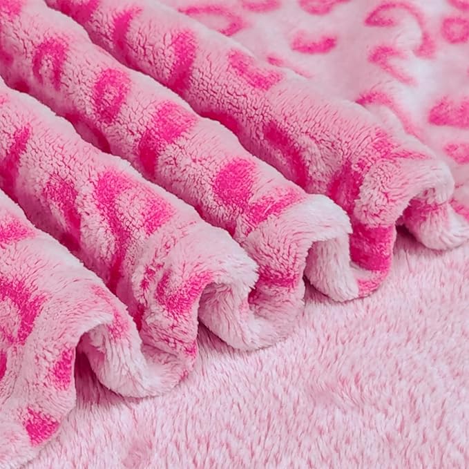 Bnuitland Pink Leopard Print Flannel Throw Blanket, 300 GSM Double Sided Fuzzy Fluffy for Bed Sofa Couch Travel, Super Soft Lightweight Cheetah Print Blanket for Adults and Kids, 50×60 inch