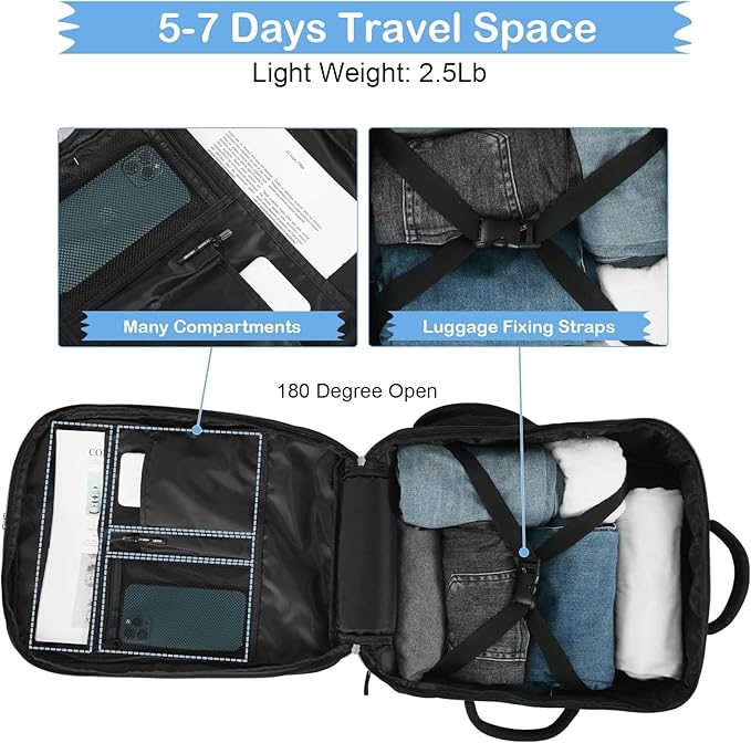 Hanples Travel Backpack for Women Men Large Carry On Person Item Flight Approved 17 In Laptop Backpack Waterproof anti theft Casual Luggage with 2 Toiletry Bag(Black)
