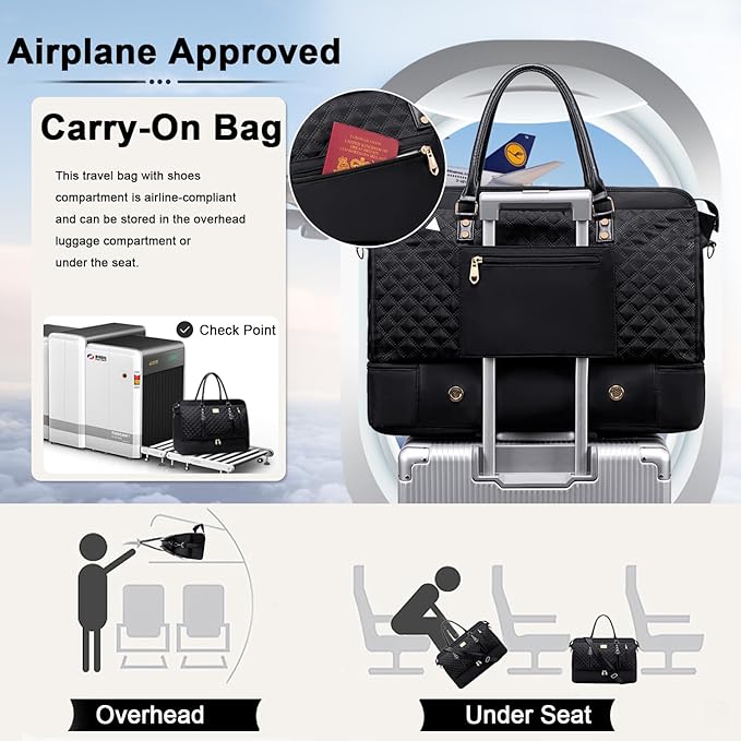 Weitars Weekender Bag Overnight Bags for Women,Duffel Bags for Travel Gym with Shoe Compartment with Toiletry Bags, Large Carry On Hospital Bag for Women Weekend,Getaway,Sport,Workout (Black)