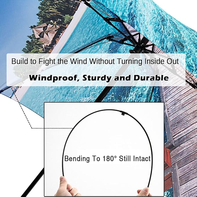 LANBRELLA Compact Reverse Folding Umbrella Auto Windproof Travel Umbrella