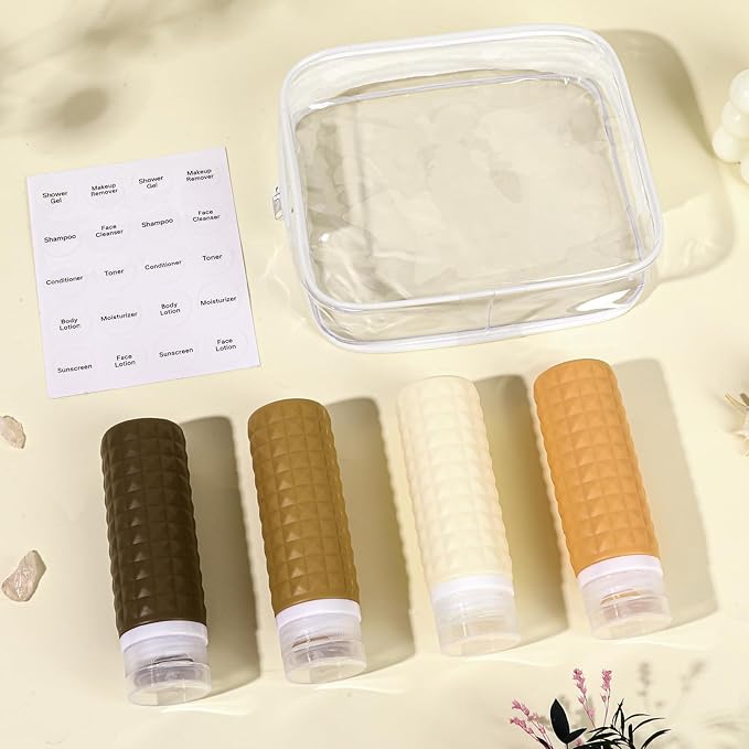 Travel Bottles for Toiletries, TSA Approved Travel Size Containers, Leak Proof Silicone Shampoo Bottles, Small Toiletry Containers with Clear Bag for Shampoo Conditioner Lotion