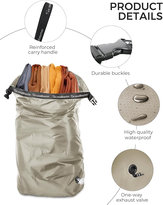 Travel Laundry Bag, Pump Free Vacuum Storage Bag Reusable Compression Dirty Clothes Travel Bag (2 Pcs)(Grey, Large+Large)