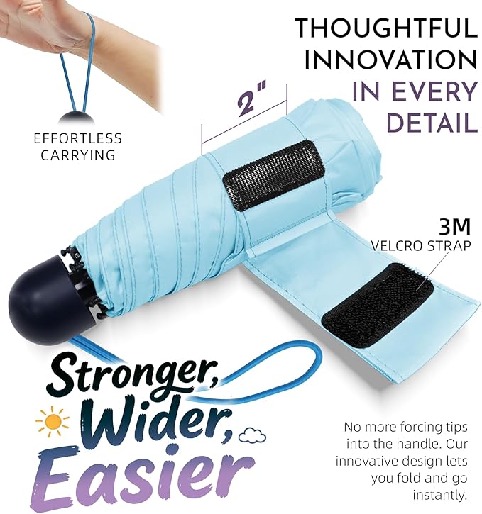 Mini Travel Umbrella for Rain - 43" Large Coverage Small Compact Umbrella, Reinforced Strong Frame, Lightweight Portable Parasol with UPF 100+ UV Protection, Gifts for Adults, Seniors & Students