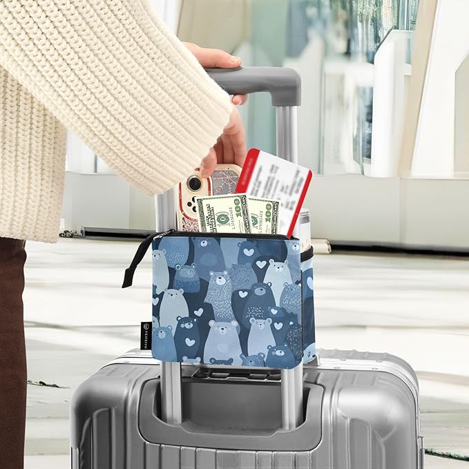 Luggage Cup Holder for Suitcases Free Hands Travel Cup Holder Portable Suitcase Cup Drink Holder Luggage Cup Caddy Bag Carrier Blue Bears and Hearts