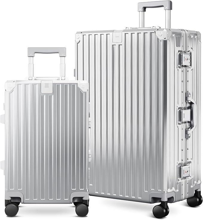 ALPHA CAMP 2 Piece Luggage Sets With Dual Layer Aluminum Frame, TSA Locks, 3-Layer PC 20" Carry-on 28" Checked Hardside Zipperless Travel Suitcase Sets, Type-C USB Charging Port