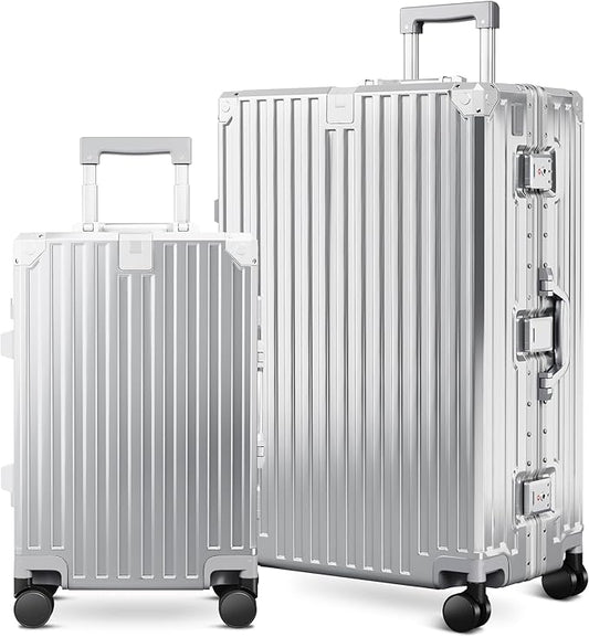 ALPHA CAMP 2 Piece Luggage Sets With Dual Layer Aluminum Frame, TSA Locks, 3-Layer PC 20" Carry-on 28" Checked Hardside Zipperless Travel Suitcase Sets, Type-C USB Charging Port