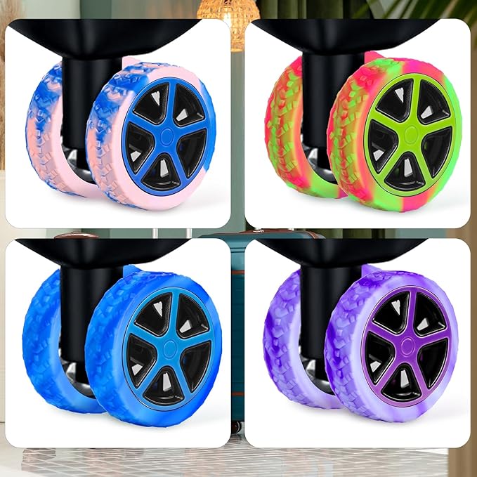 BOXOB 8pcs Luggage Wheel Covers, Thickened Silicone Spinner Wheel Protectors, Blue+Light Blue