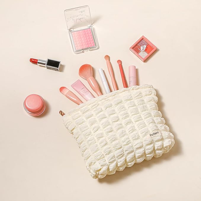 Makeup Bag, Bubble Cloud Travel Cosmetic Bag Organizer, Large Capacity Toiletry Make Up Bags with Zipper for Women and Girls, Off-white