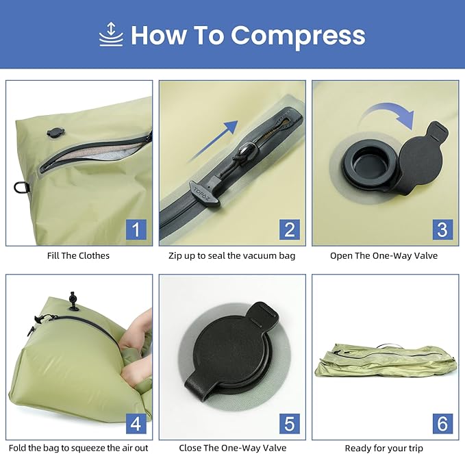 BAGAIL TPU Vacuum Bag for Travel, Reusable Compression Bag with IPX8 Waterproof Zipper, Save Space for Suitcase, Backpack and Carry on (Green, Large, No Pump)